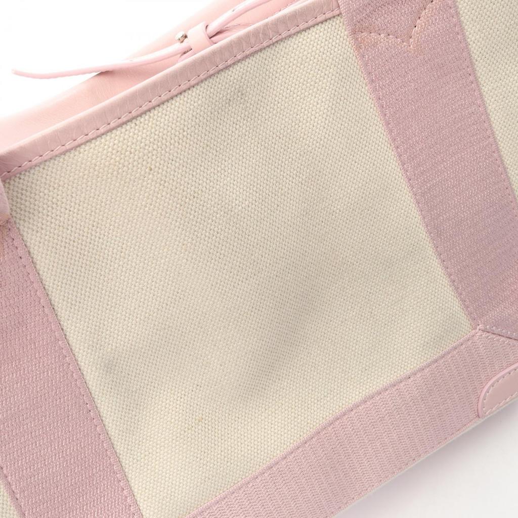 Used BALENCIAGA Navy Cabas XS 2WAY Handbag 390346 Canvas Leather Beige Pink Used Women