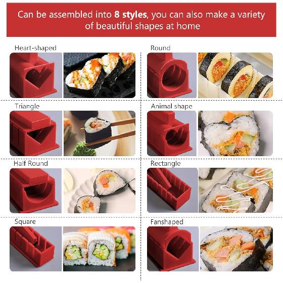 HI NINGER Sushi Making Kit Deluxe Edition Complete Sushi Maker Kit 12PCS Home Sushi Mold Press with Sushi Rice Roll Mold Shapes,Fork , Sushi