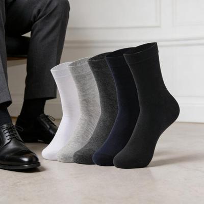 5 Pares Color Puro Alta Calidad Calcetines de Algodón para Mujer y Hombre Suaves Transpirables Antibacterianos Calcetines Negros de Negocios para Hombre