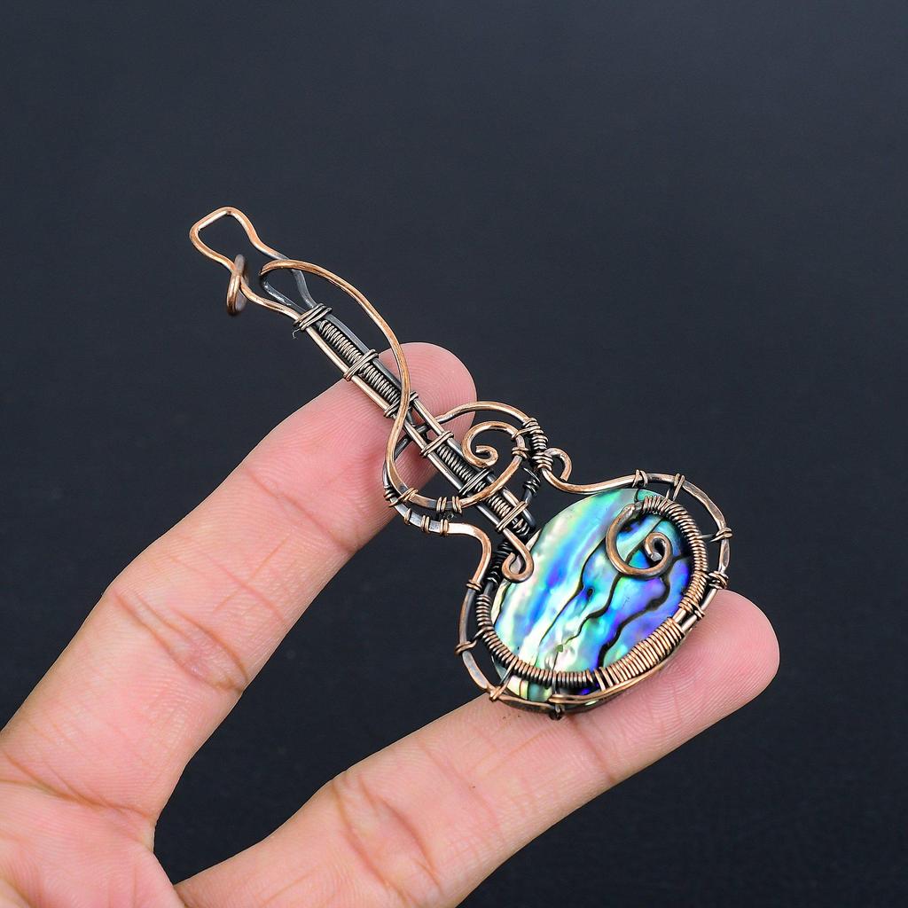 Abalone Shell 999 Copper Wire Wrapped Pendant, Handmade Gemstone Pendant Jewelry, Gifts For Wife Brand New Pendant