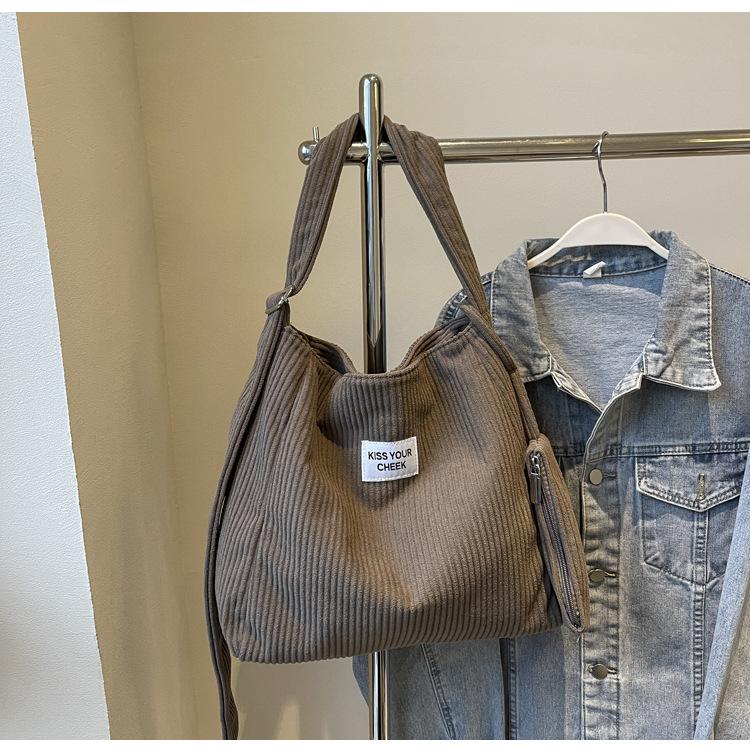 Manšestrová taška přes rameno pro ženy, velkokapacitní, ležérní, všestranná, retro taška, podzimní, jednoduchá, taška přes rameno