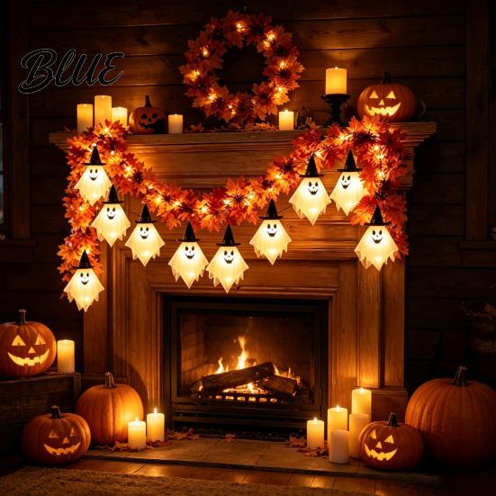 Durable Plastic Festive Lighting 70 Inch Halloween Light Up Ghost Garland Spooky Maple Leaf String with 10 Novelty Gift for Kids Friends Ghosts,