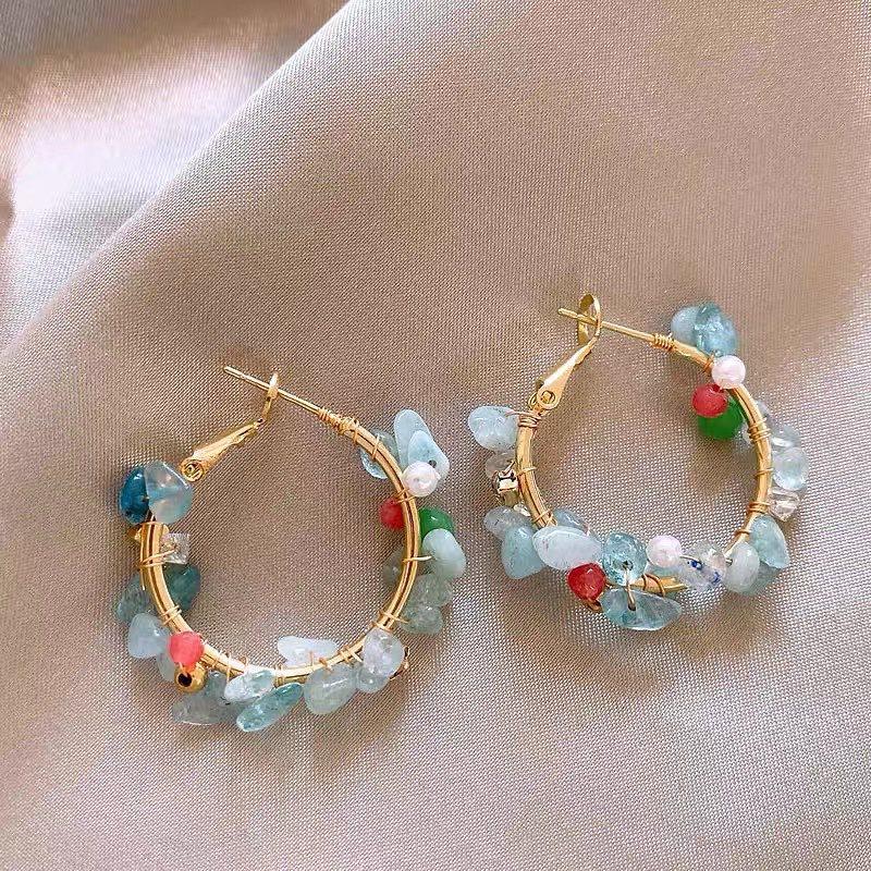 French fresh blue geometric flower resin earrings light luxury stud earrings personality temperament earrings women