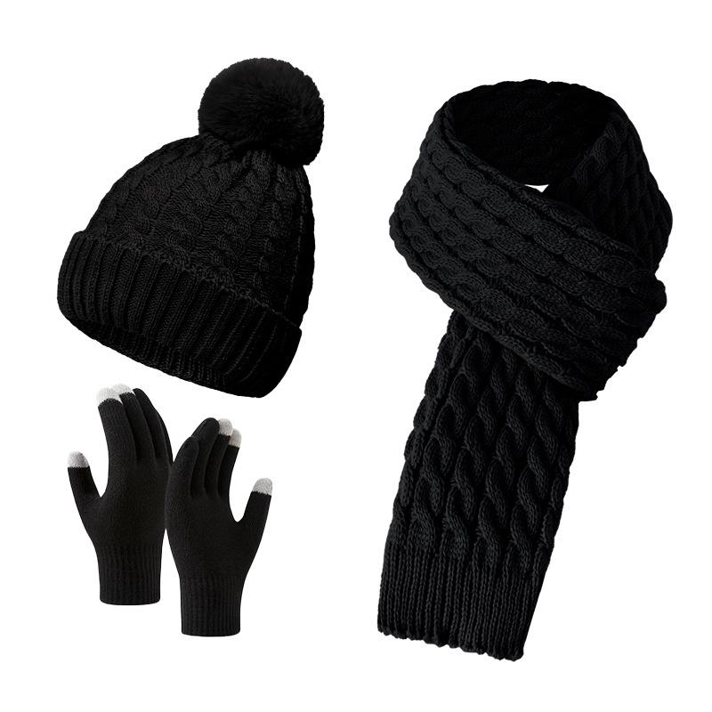 European Winter Knit Wool Hat, Scarf & Gloves Set