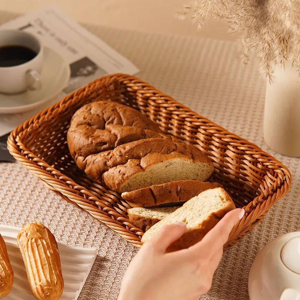 Imitation Rattan Woven Rectangular Bread Basket Fruit Basket Supermarket Hotel Display Basket Desktop Storage Basket