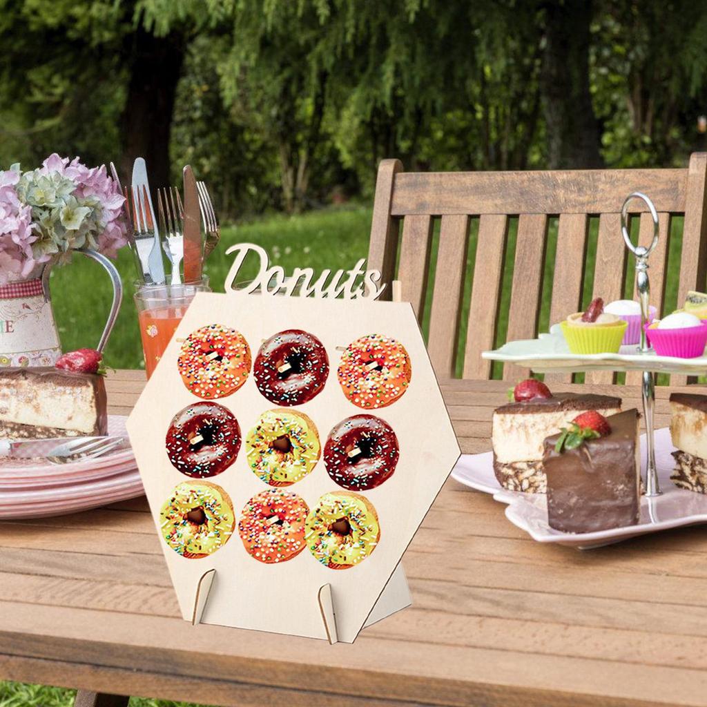 Houten Donutbord met 9 Haken Donut Displayrek Decoratief Donut Displayrek Voor Gebak Eettafel Cafe Catering Buffet