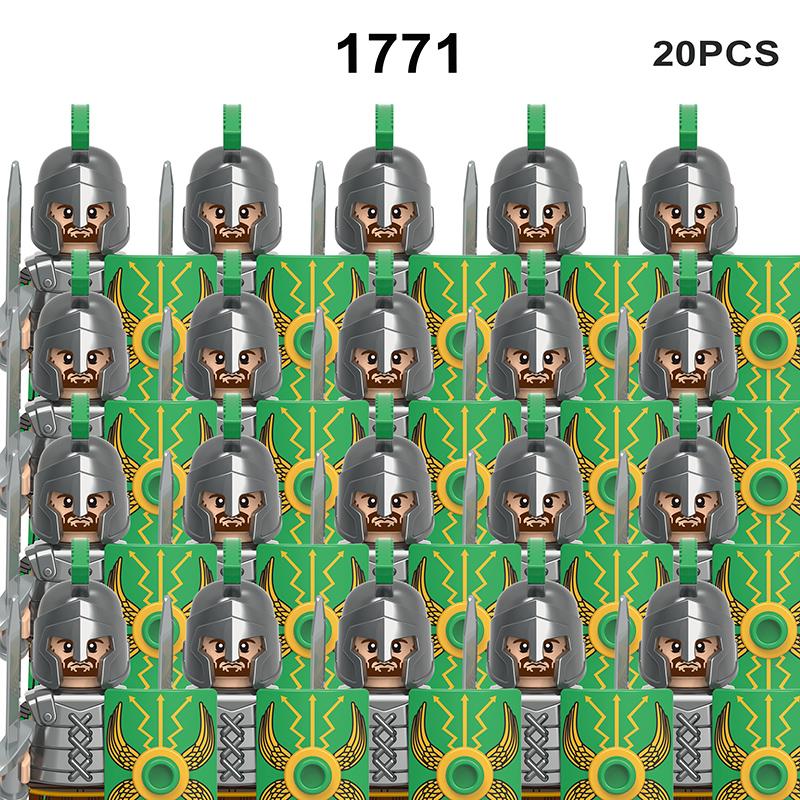 Set militari medievali Action figure Blocchi da costruzione Mattoni Cavaliere romano Soldato spartano Elmo Spada ArmiGiocattoli per bambini