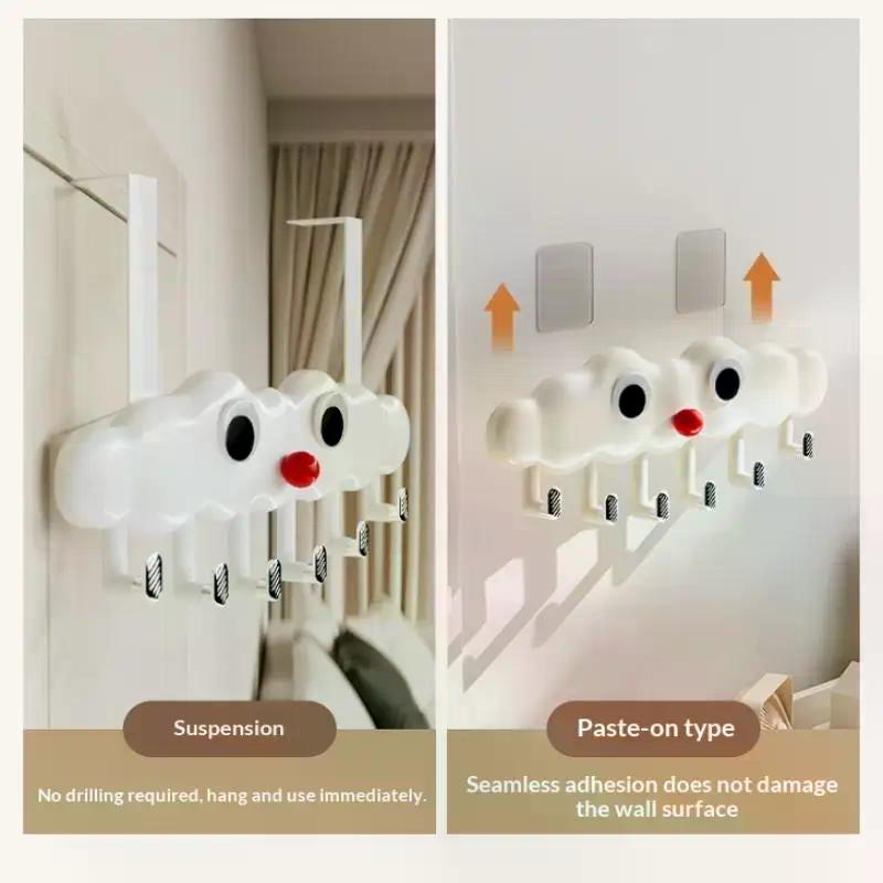 Cute Cloud-Shaped Over-the-Door Clothes Hanger Multipurpose Wall-Mounted Hook For Bathroom And Kitchen Non-Punching Door Back