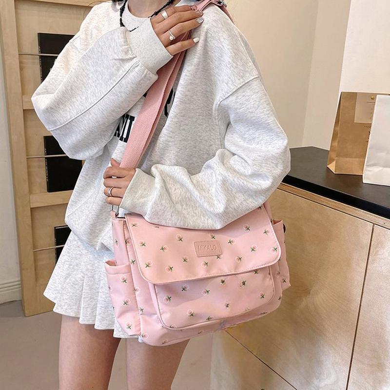 Women's Large Capacity Bag Flower Pattern Crossbody Shoulder Bag Canvas Travel Shopping Bag Student School Bag ARI