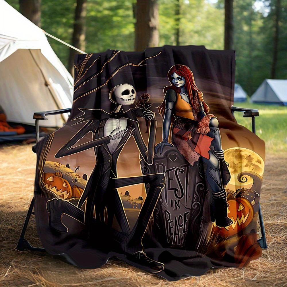 1pc, Halloween Jack Skellington and Sally Blanket Soft Throw for Room Decor, Perfect Gift for Family and Friend, Living Room, Travel, Camping