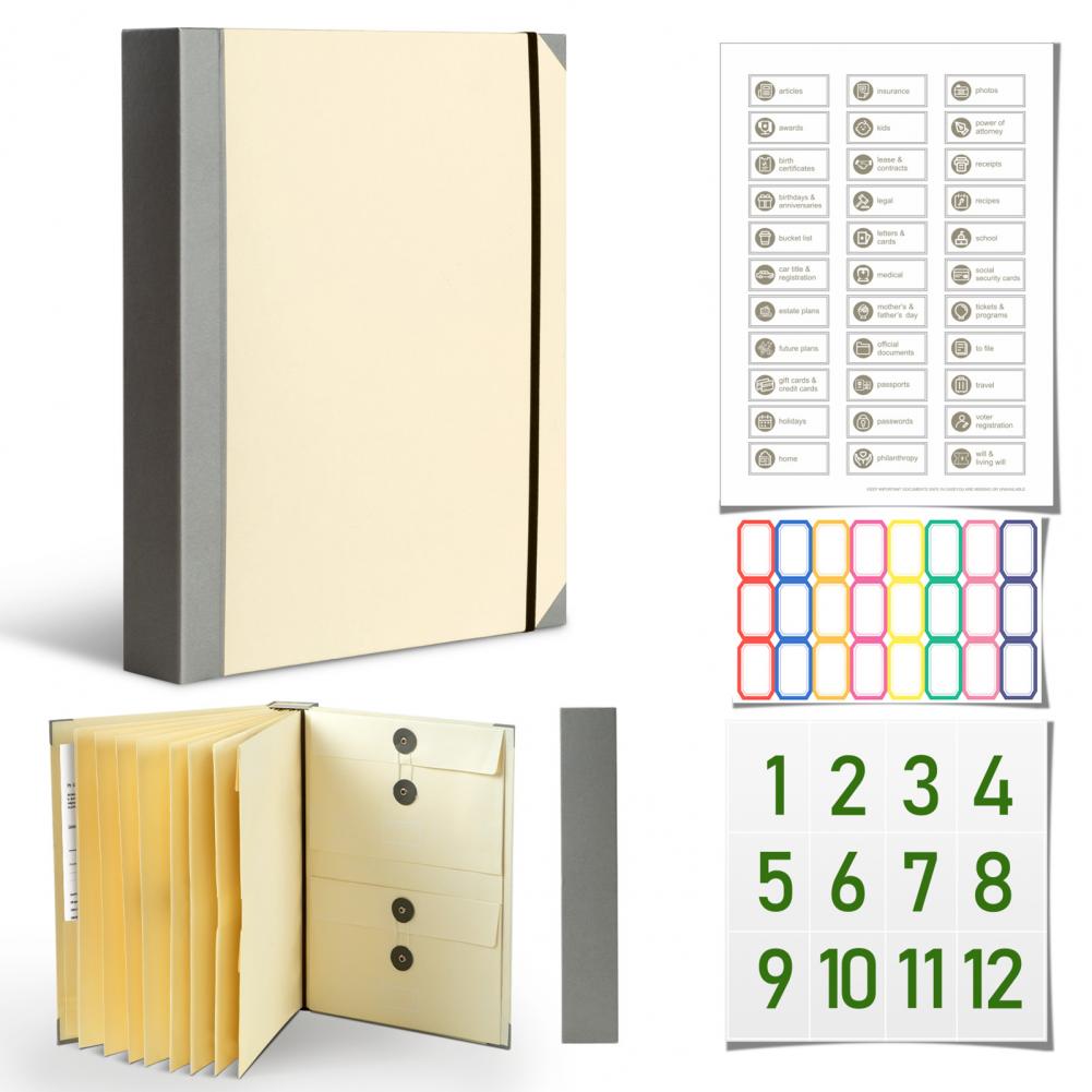 A4 Document Bag File Organizer with Labels Elastic Closure A4 Legal Documents Photos Letters Storage Folder