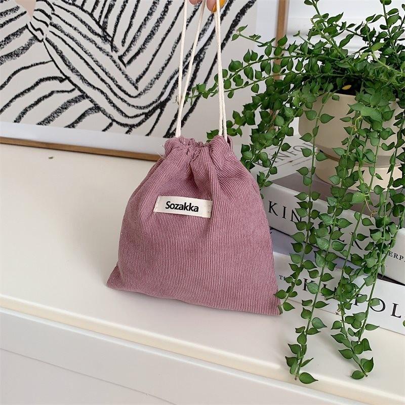 Elegant Corduroy Drawstring Cosmetics Pouch In Fashionable Colors For Women On The Go Lotus Pink