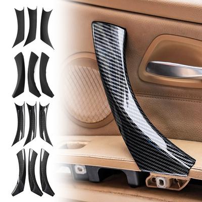 Carbon Fiber Matte Black ABS Inner Interior Door Panel Pull Handle Cover for BMW E90 E91 3-Series Sedan, Wagon 2005-2012