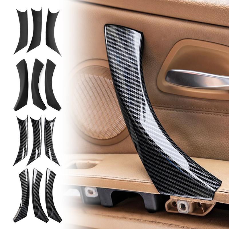 Carbon Fiber Matte Black ABS Inner Interior Door Panel Pull Handle Cover for BMW E90 E91 3-Series Sedan, Wagon 2005-2012