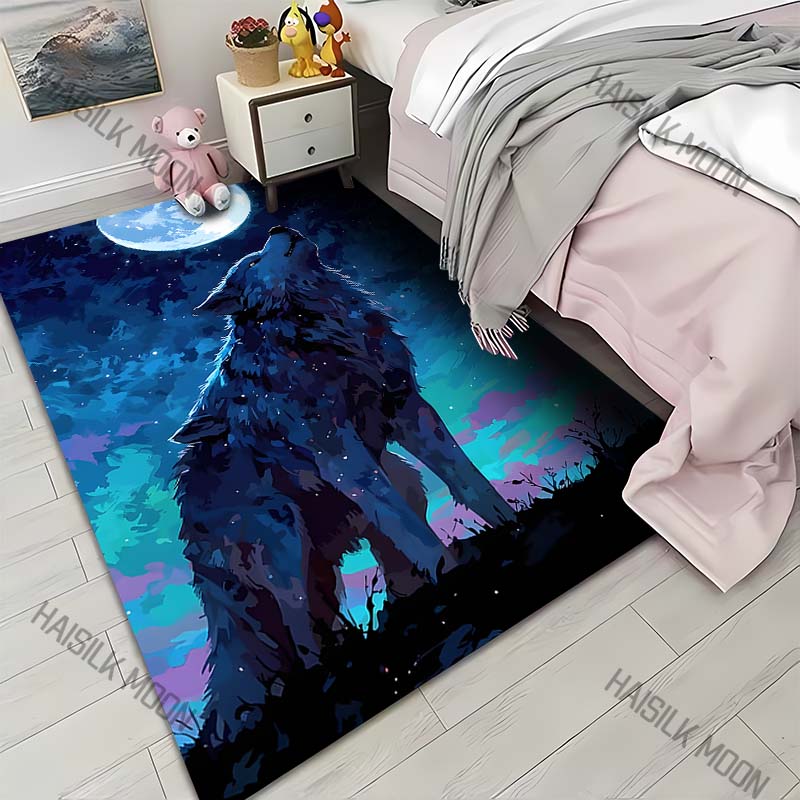 

1PC wolf howling moonlit night sky Print Carpet for Living Room Bedroom Sofa Home Decor Rus Non-slip Floor Mat Luxury Gift 40x60cm