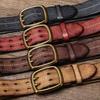Genuine Leather Distressed Double Pin Buckle Belt - Retro Korean Style for Men’s Casual Jeans