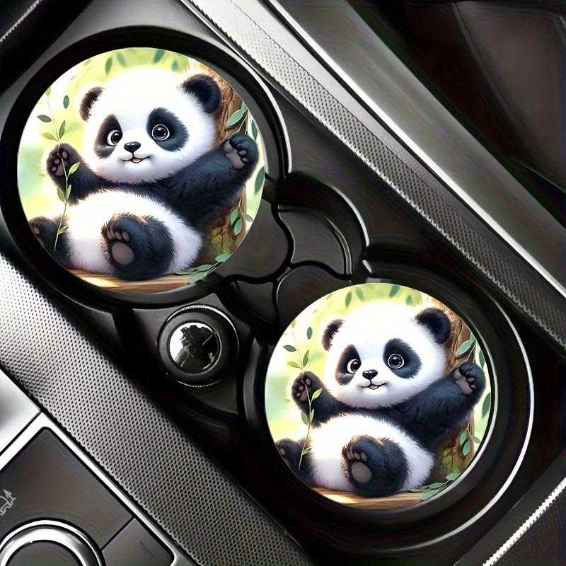 Набор из 2-х милых автомобильных подстаканников с рисунком панды, нескользящих - С изображением мультяшного зеленого листа, изготовлены из прочной синтетической резины Panda
