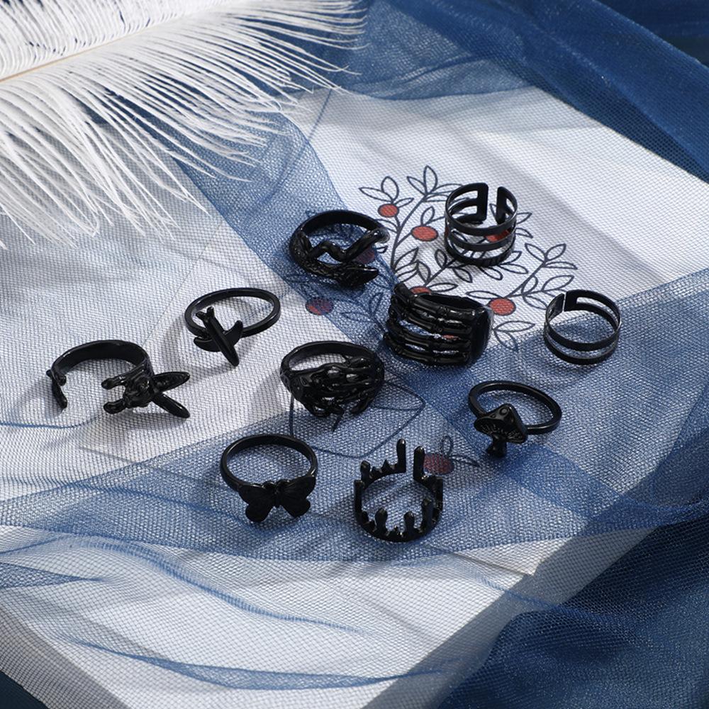Exaggerated Butterfly, Rabbit, Mushroom, Snake Open 10-piece Set of Electrophoretic Black Rings