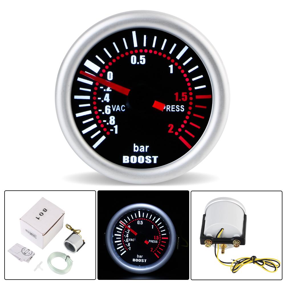 Turbo Pressure Gauge Turbo Boost Meter Universal 2" 52mm White LED Backlight Smoke Lens 12V -1~0~2Bar Car Modification