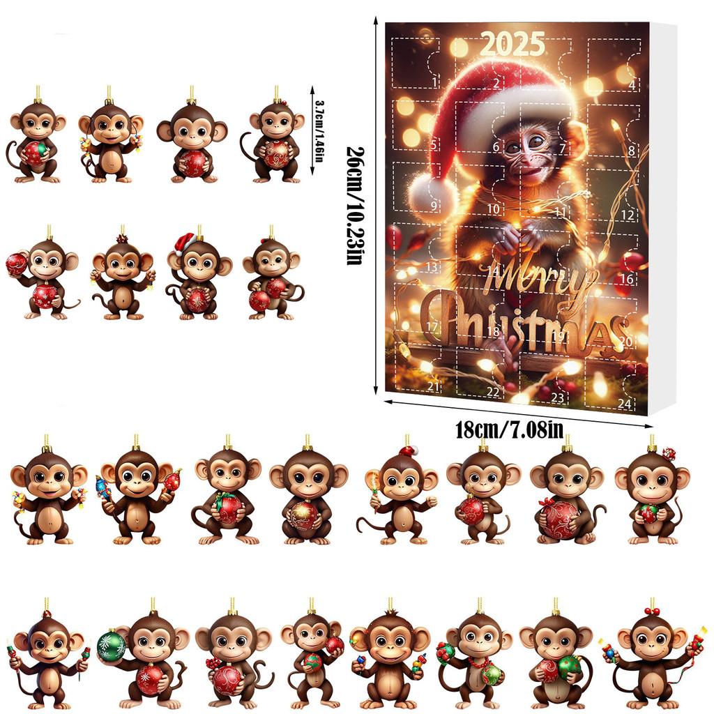 Monkey Christmas Countdown Calendar With Acrylic Wall Hangings For Holiday Celebration And Gifts