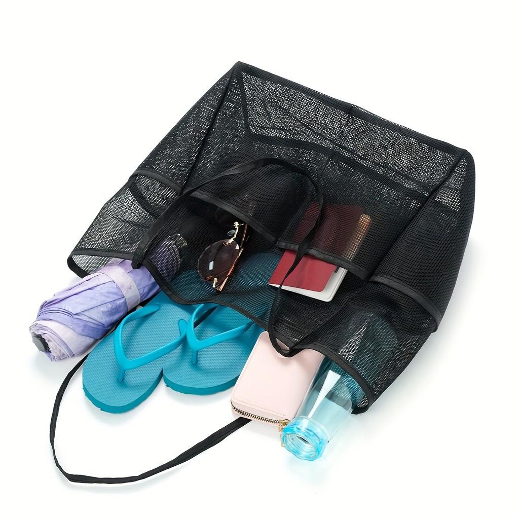 Travel Beach Bag With Mesh Compartments For Swimsuit And Toiletry Storage