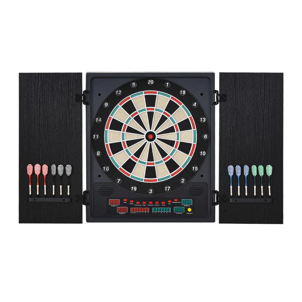 Electronic Dartboard Set, 27 Games Modes and 202 Variations, LED & 12 Soft Tip Darts and Cabinet to Storage