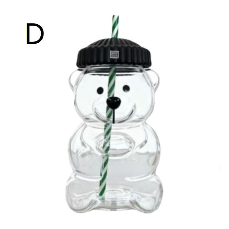 1Pcs Cartoon Bear Shaped Coffee Mug Cute Bear Mug Plastic Cup With Straw Transparent Creative Milk Coffee Water Cups