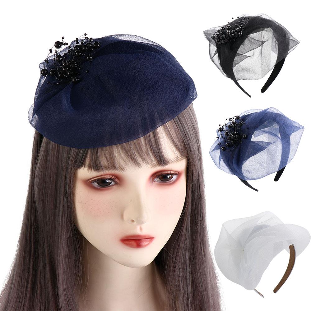 Mesh Yarn Half Hat Headband French Style Hat Shape Hairband Fashion Mesh Hair Hoop  Ladies
