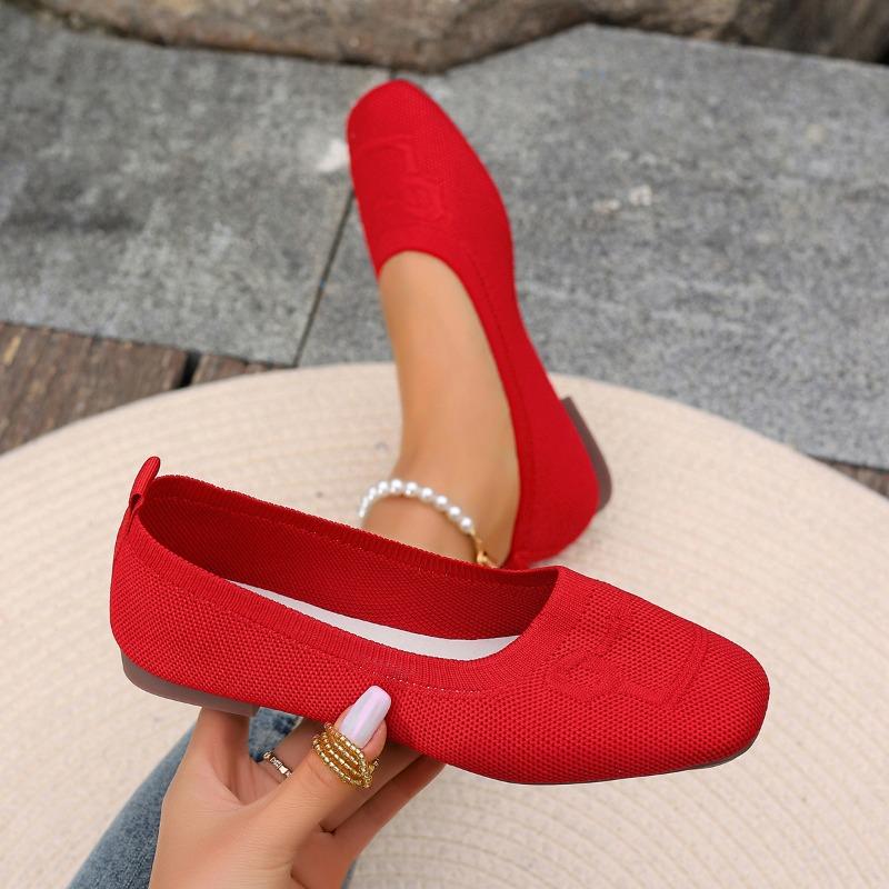 Fashion Spring Flat Shoes Fashion Square Head Shallow Mouth Mesh Cloth Breathable Soft Sole Anti-slip Wear-resistant Cloth Shoes
