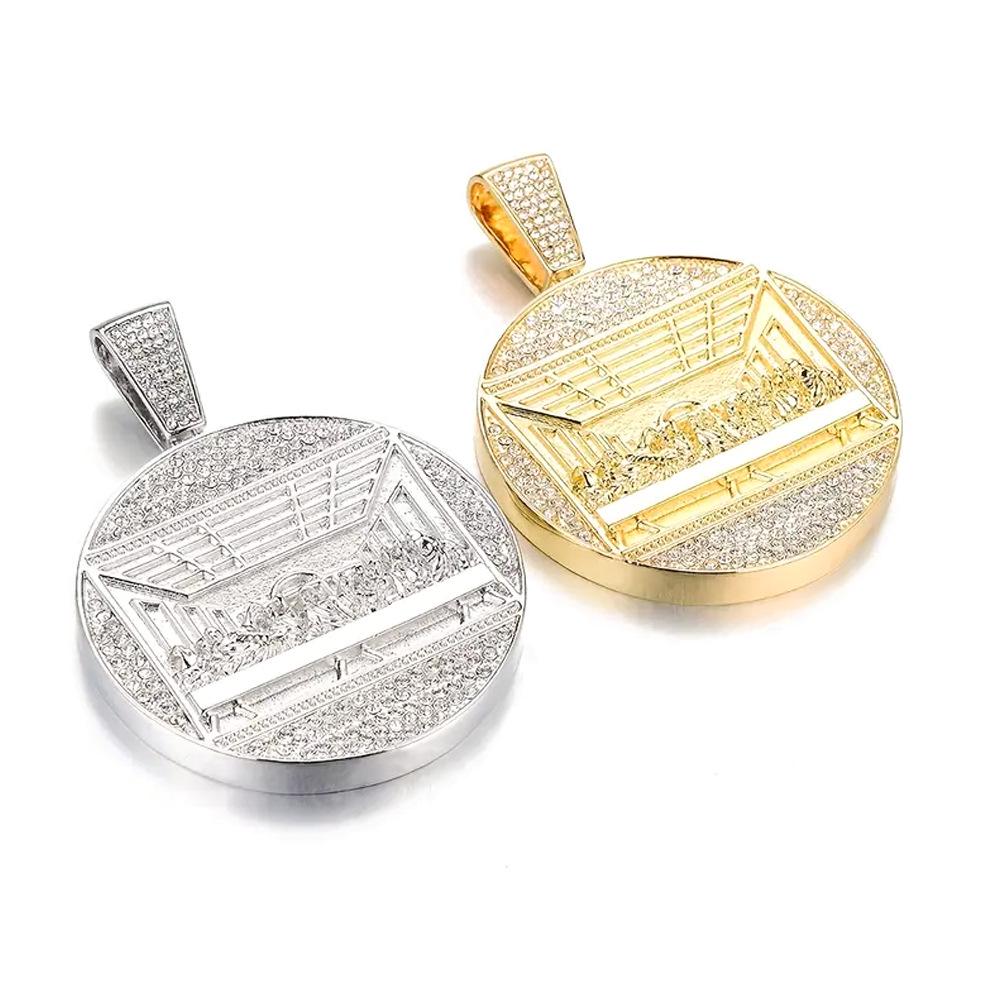 Men's Hip Hop Last Supper Pendant Necklace with 14mm Rhinestone Cuban Chain
