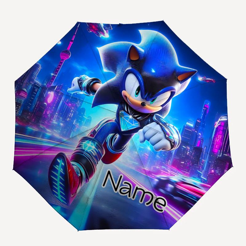 

1PC Sonic the Hedgehog - Custom Name Automatic Folding Umbrella - Compact 8-Rib Design, Durable Plastic & Iron, Daily Use S0106021