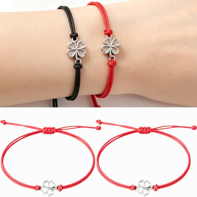 10 pièces 2026 Bracelets Trèfle à Quatre Feuilles pour Femmes Hommes Réglable Fait Main Corde Rouge Porte-Bonheur Couple Amitié Bijoux Accessoires