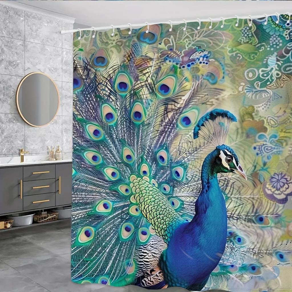 Elegant Peacock Design Waterproof Shower Curtain – Perfect for Adding a Touch of Nature's Beauty and Luxury To Your Bathroom