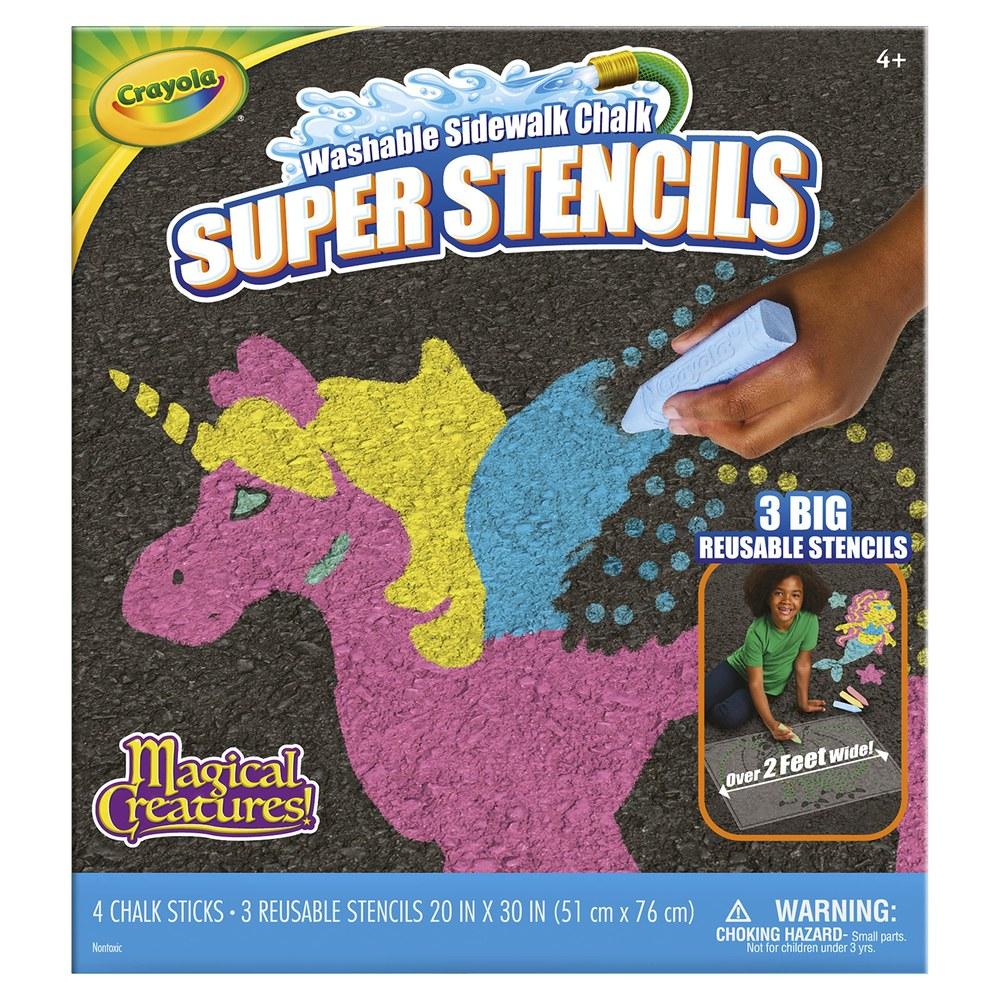 Crayola Jumbo Water-Removable Chalk Set 4 Colors 3 Stencil Sheets Outdoor Use 031001