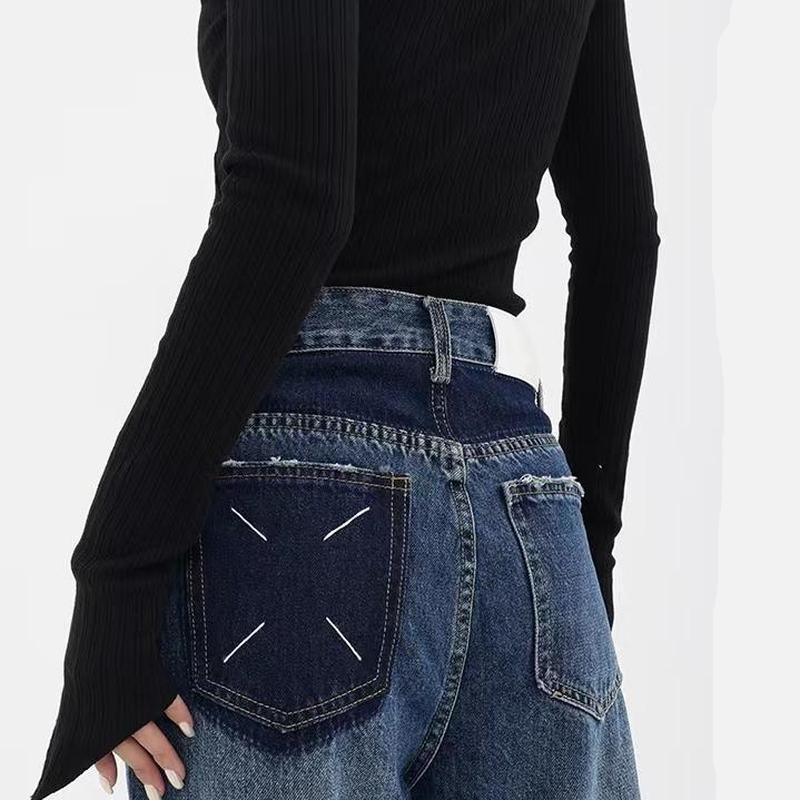 Women's Spring And Autumn Straight Jeans Retro Blue Gradient High Waist Wide Leg Casual Pants