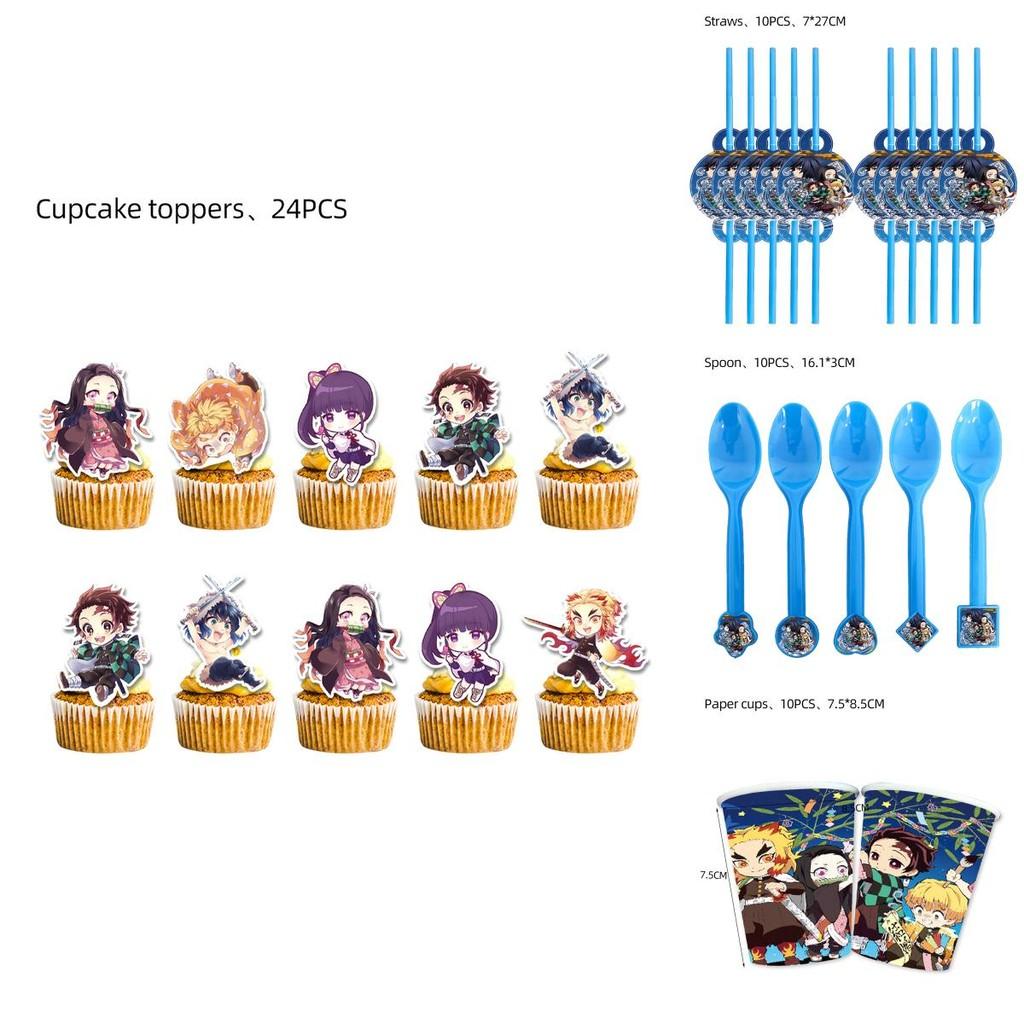 Působivé dekorace na dětskou narozeninovou oslavu Demon Slayer s bannery, balónky a samolepkami