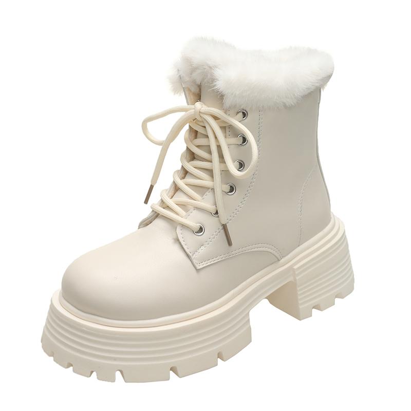 2025 Winter Fluffy White Fur Women Short Snow Boots Plush Warm Platform Booties Comfort Square Heel Ladies Shoes