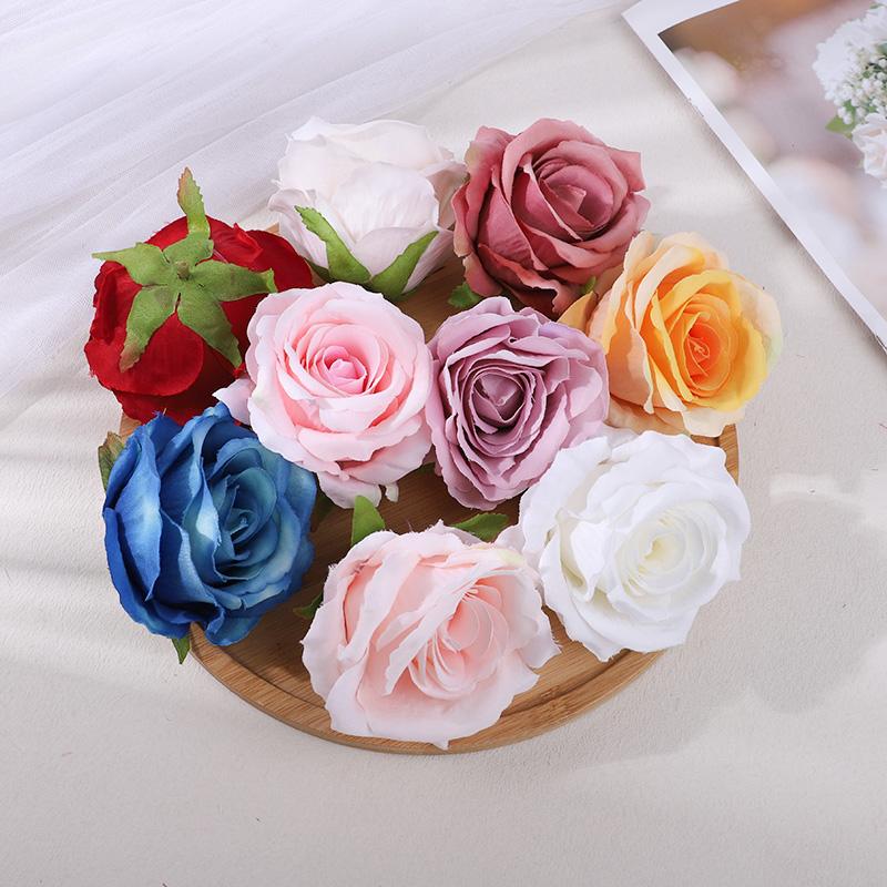 5Pcs 10cm Silk Rose Heads Artificial Flowers For Wedding Birthday Party Decoration DIY Scrapbook Christmas Home Garden Decor