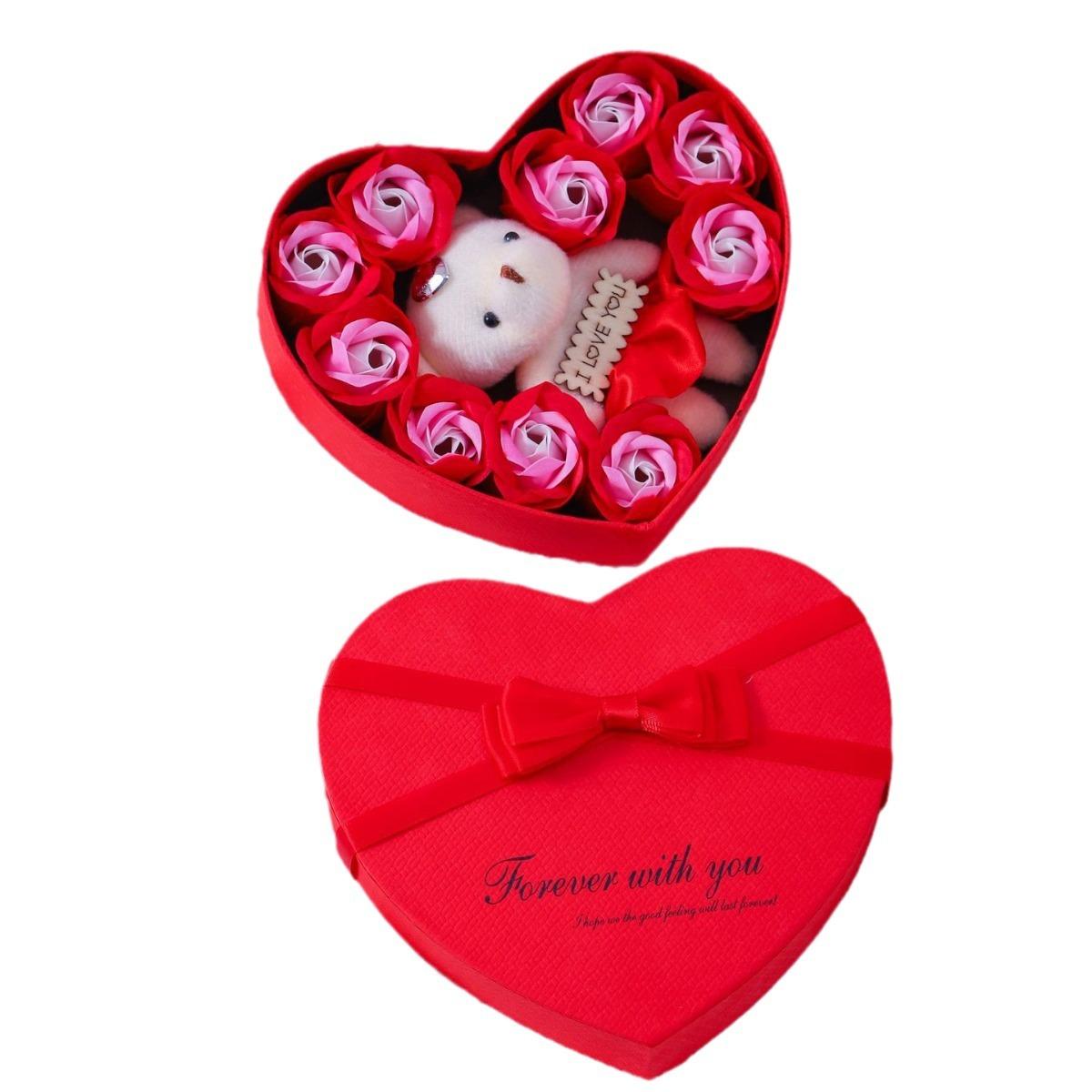 

Soap Rose Gift Box with Teddy Bear|Heart-shaped Plastic Holder|Ideal for Wedding,Bridal,Birthday,Anniversary,Valentine S Day