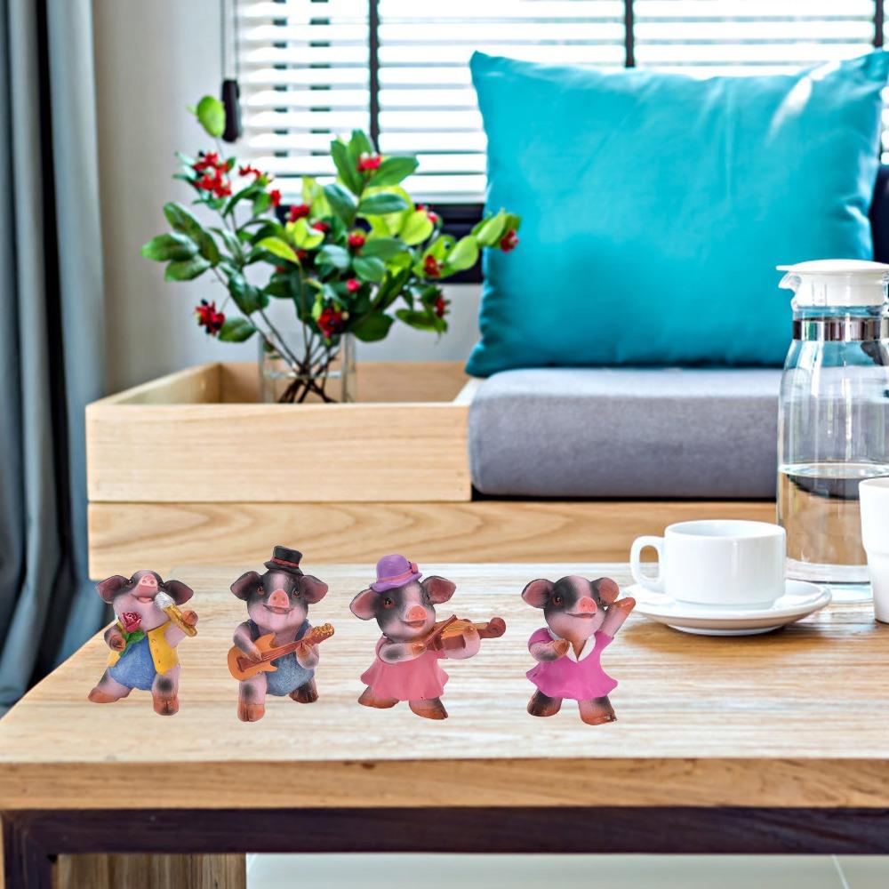 4Pcs music pigs Pig Statue Desktop Pig Sculpture Exquisite Pig Ornaments Home