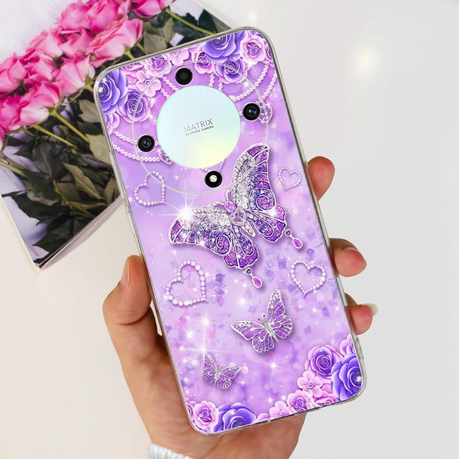 For Honor X9b 5G Case ALI-NX1 Popular Flower Soft Clear Silicon TPU Cover For Honor X9a RMO-NX1 HonorX9 ANY-NX1 Shockproof Funda
