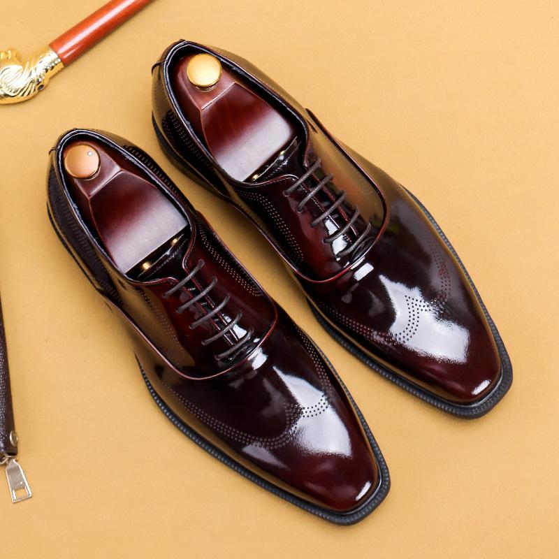 Glossy Leather Shoes Men'S Leather Patent Leather British Carved Business Dress Oxford Shoes Glossy Shoes
