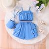 Girls' Sweet Set Summer Children's Fashion Bow Halter Top + Lace Beaded Shorts Set