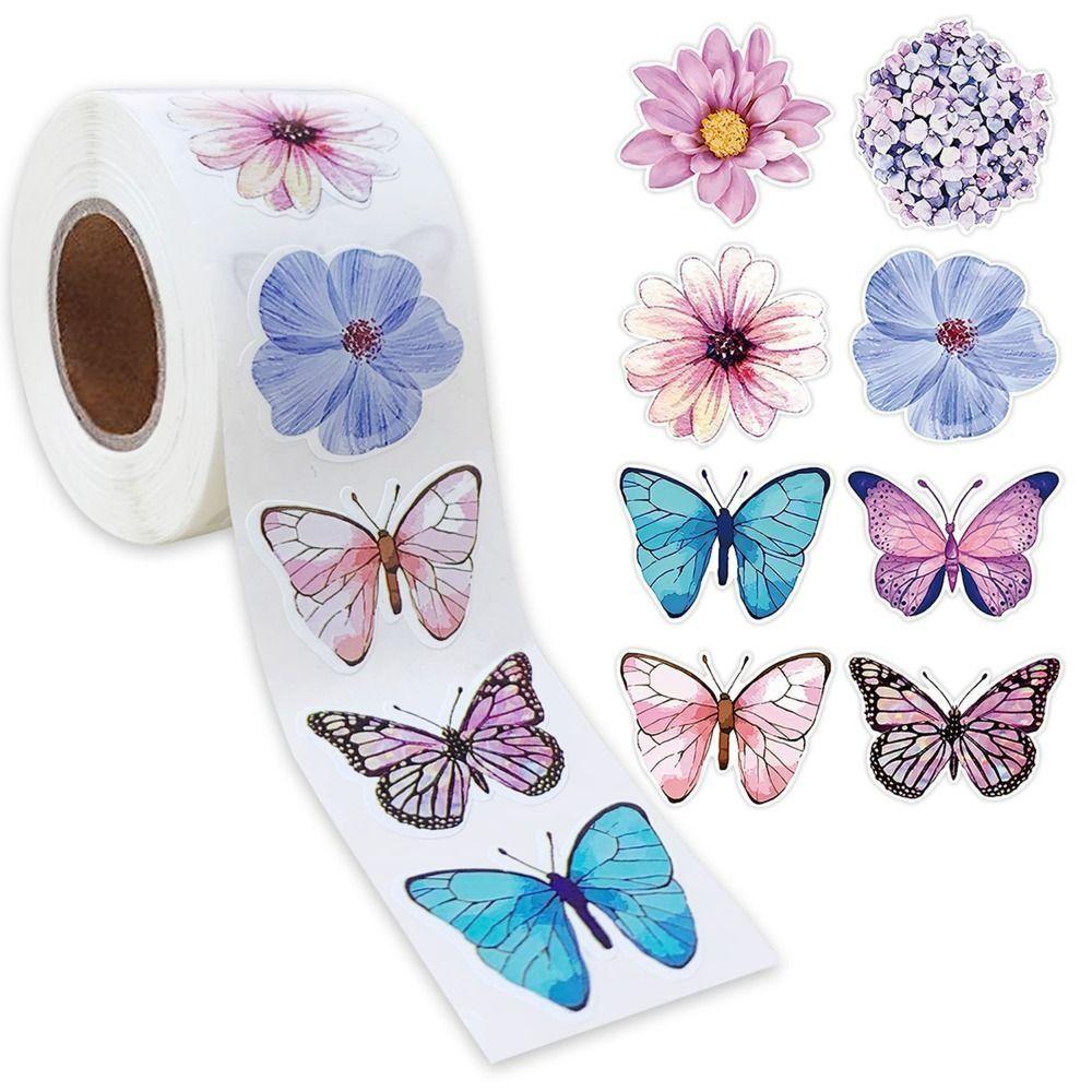 DIY Butterfly Flowers Stickers 500Pcs Sticker Roll Cute Seal Label Gifts