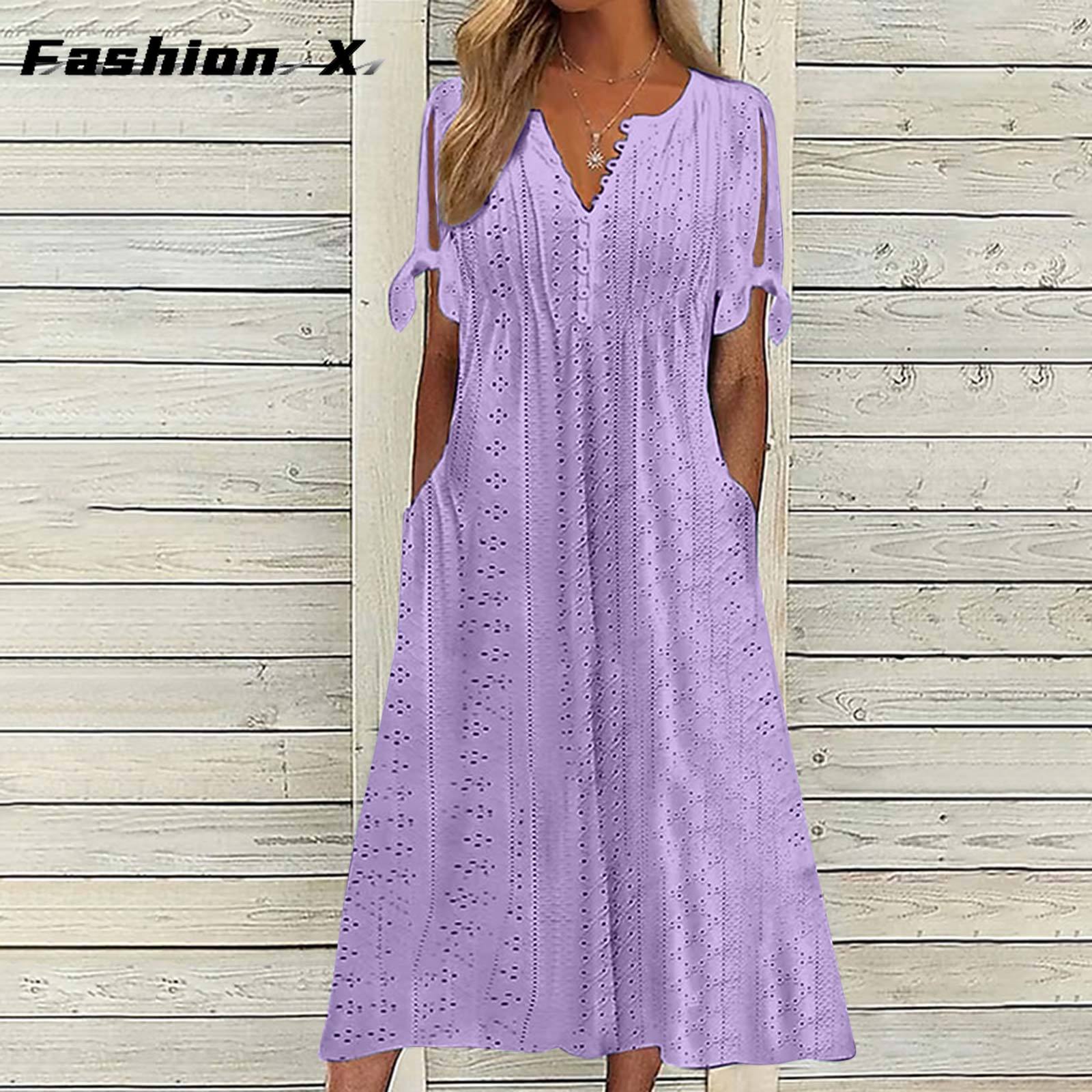 

Летние новые женские женские платья из Европы и США, с полым v-образным вырезом и кружевными оборками 3XL фиолетовый