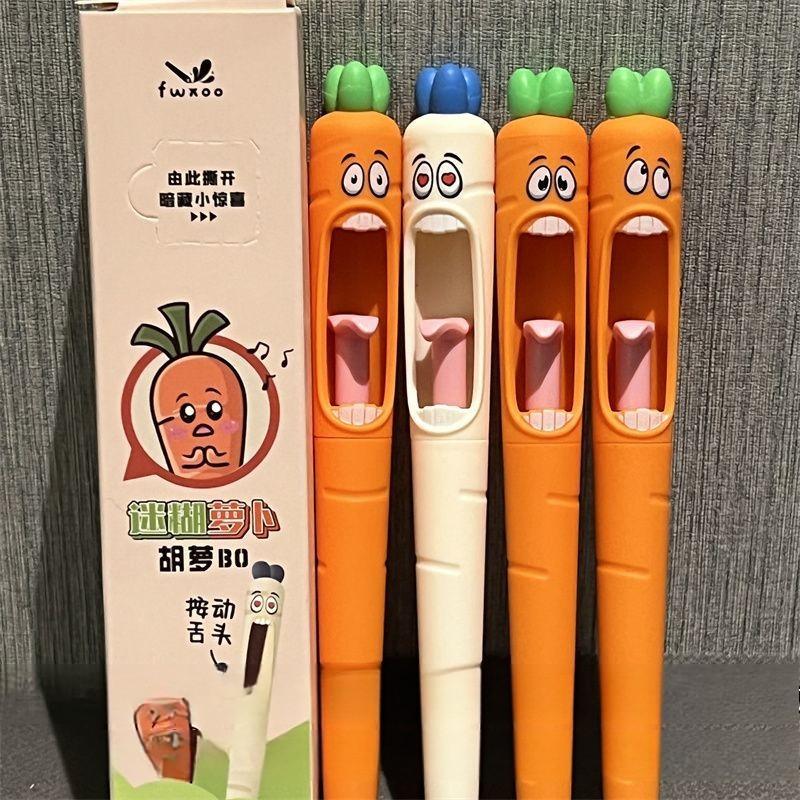 4pcs Funny Carrot Press Type Black Quick Dry Gel Pen High Value Creative Stress Relief Writing Tool for Study Office School