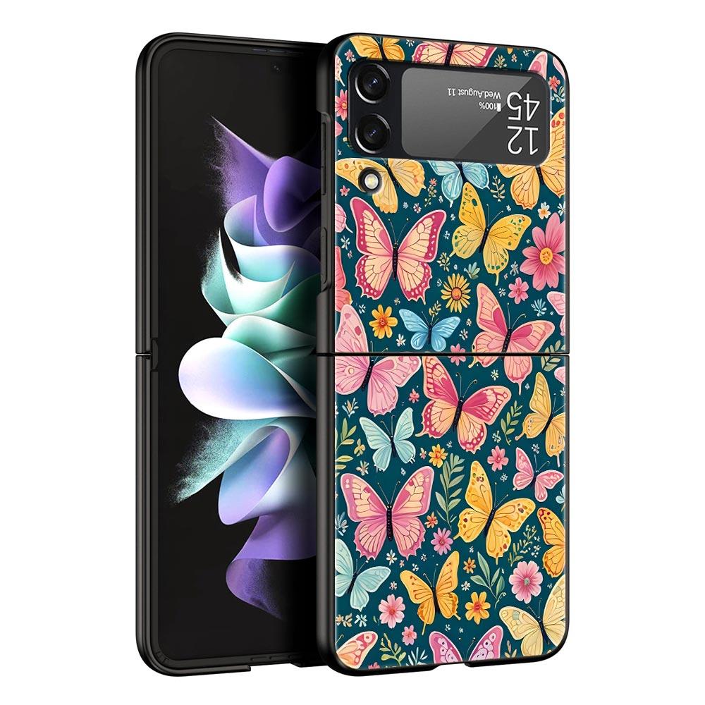 Butterfly Design Hard PC Phone Case For Samsung Galaxy Z Flip 7 6 5 4 Black Cover For Galaxy Z Flip 3 Foldable Fundas Shell Bags