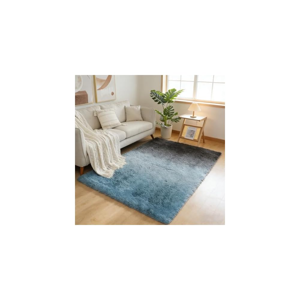 Bingkeer Rectangular Scandinavian-style Carpet, Fluffy Rug with 30mm Pile Length and 7mm Thickness,