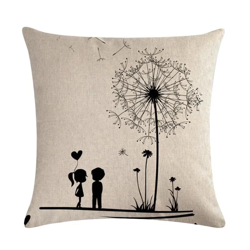 Dandelion Linen Pillowcase Sofa Car Waist Cushion Cover Home Soft Room Gift Printed On One Side 45*45Cm
