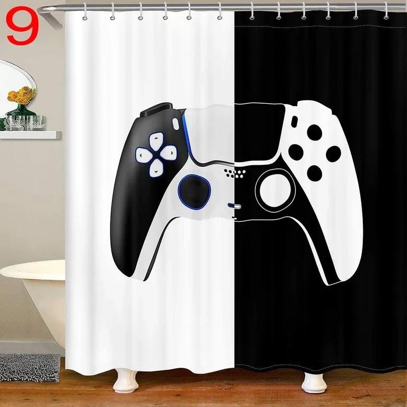 Funny Gamer Shower Curtain Classic Video Gaming Device Modern Cloth Polyester Fabric Waterproof Bathroom Decor with 12 Hooks